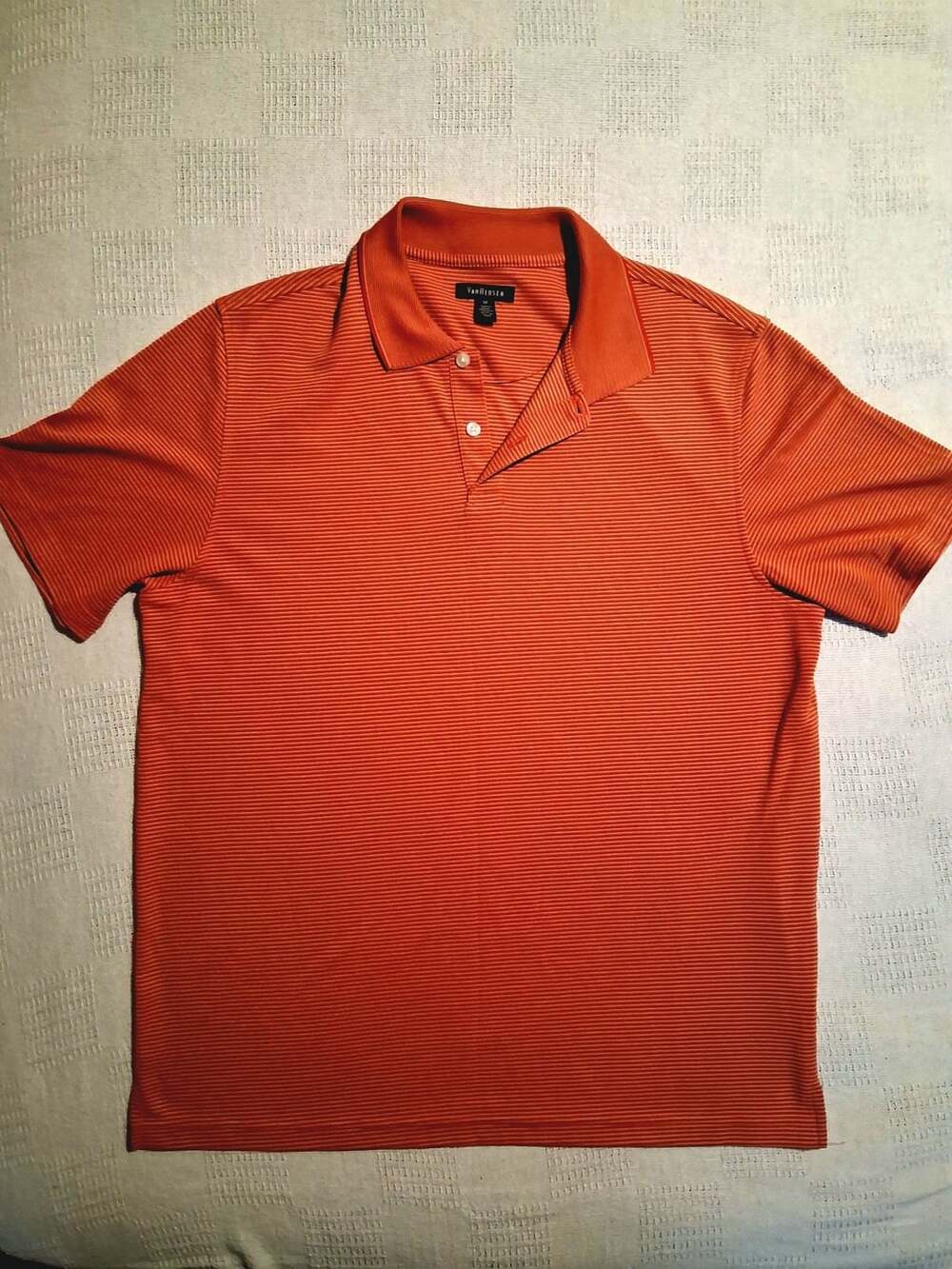 Van Heusen Striped Polo Size M Orange Performance Golf Shirt